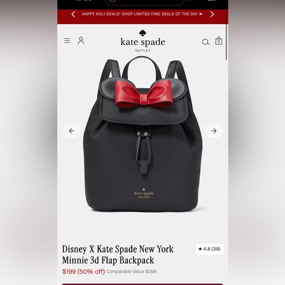 Kate Spade Black Backpack with Red Bow - Picture 5 of 5